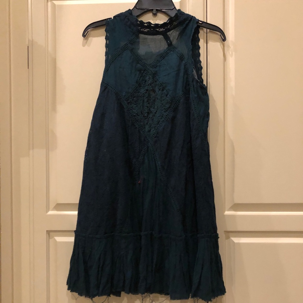 Free People Lace Dress teal-green in color
